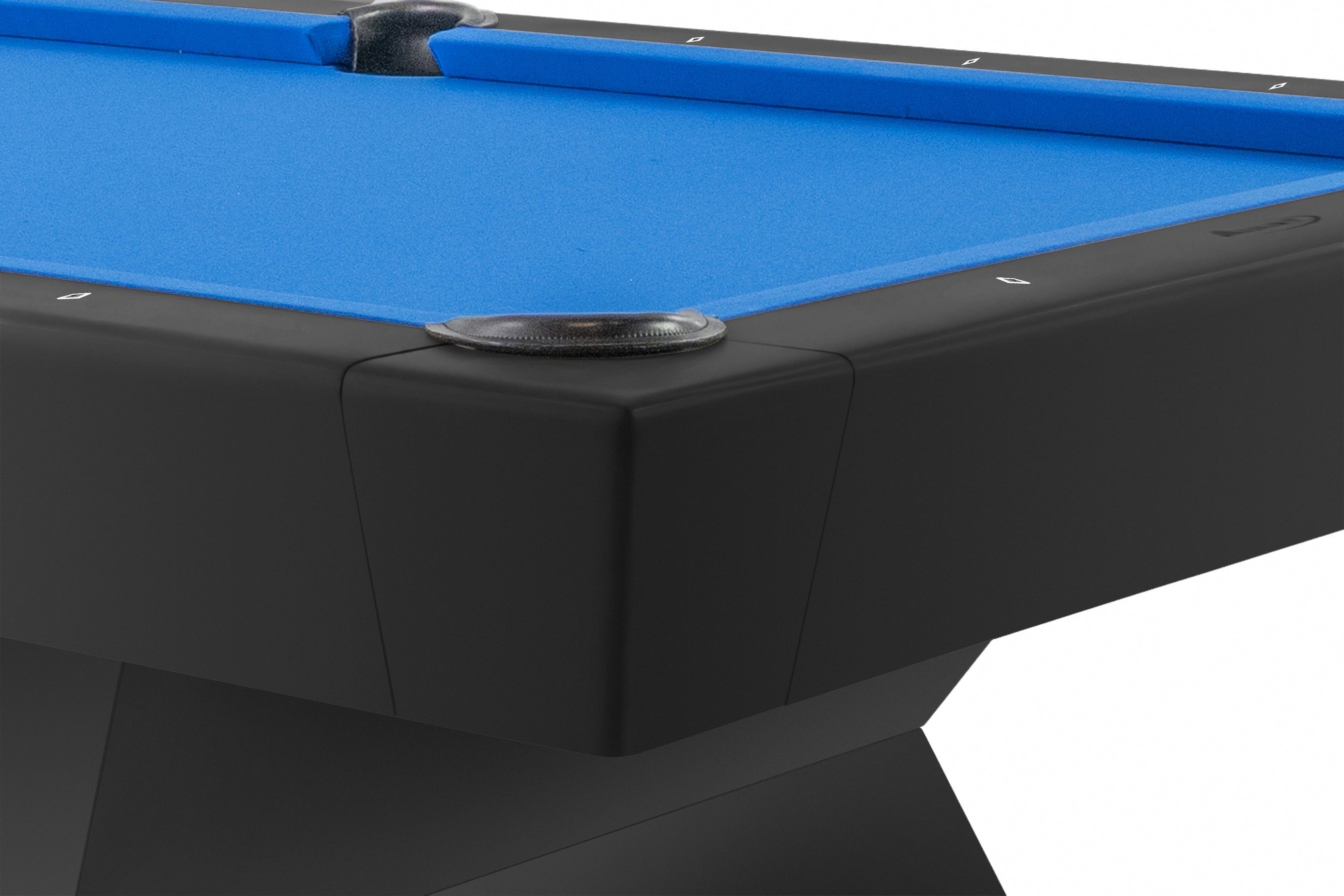 Legacy Billiards Holston Pool Table in Raven Finish with Blue Cloth - Corner Closeup