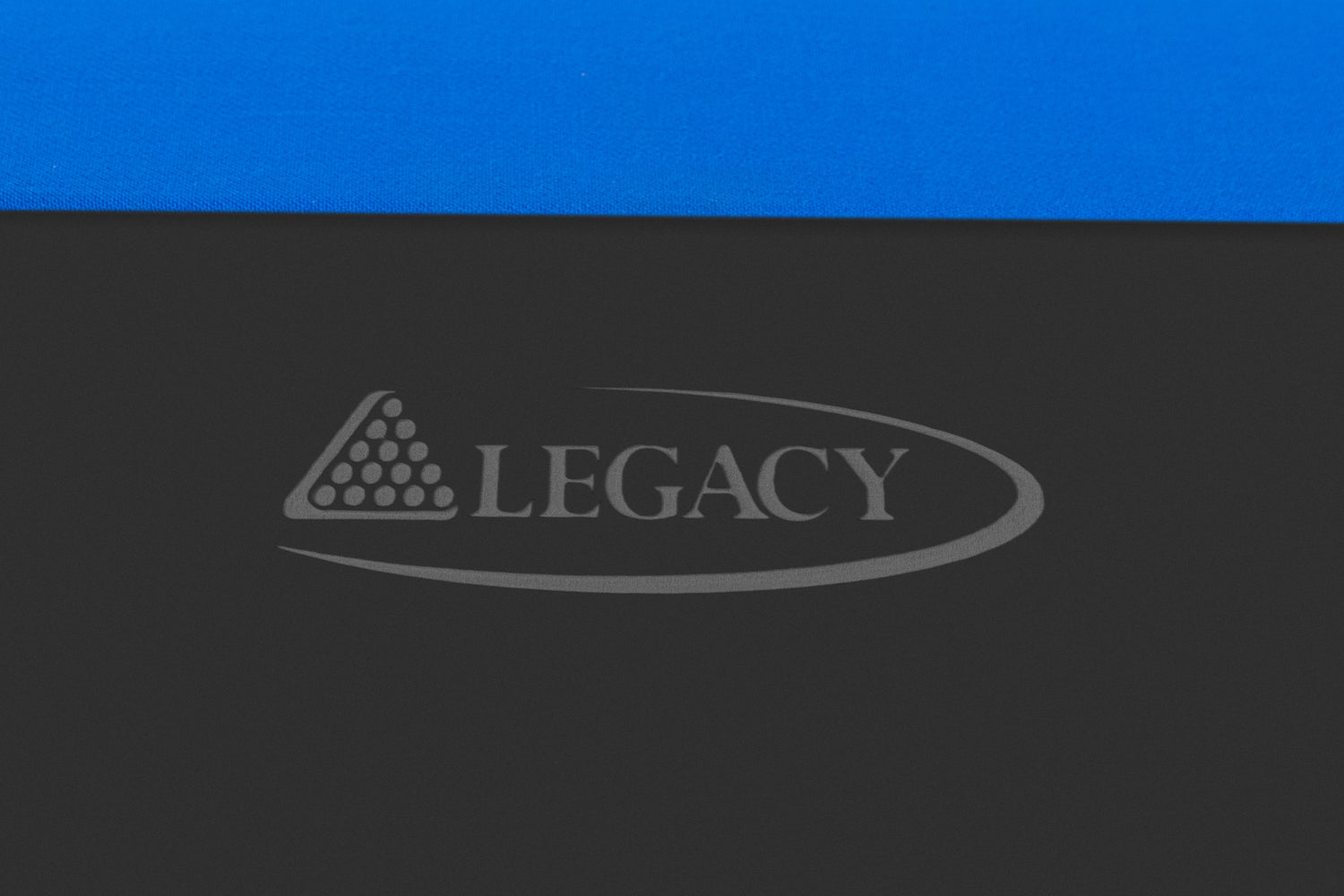 Legacy Billiards Holston Pool Table in Raven Finish with Blue Cloth - Logo Closeup