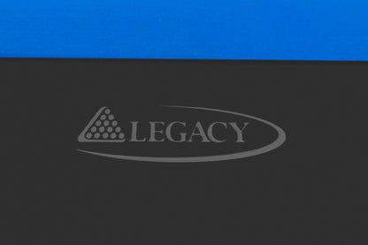 Legacy Billiards Holston Pool Table in Raven Finish with Blue Cloth - Logo Closeup