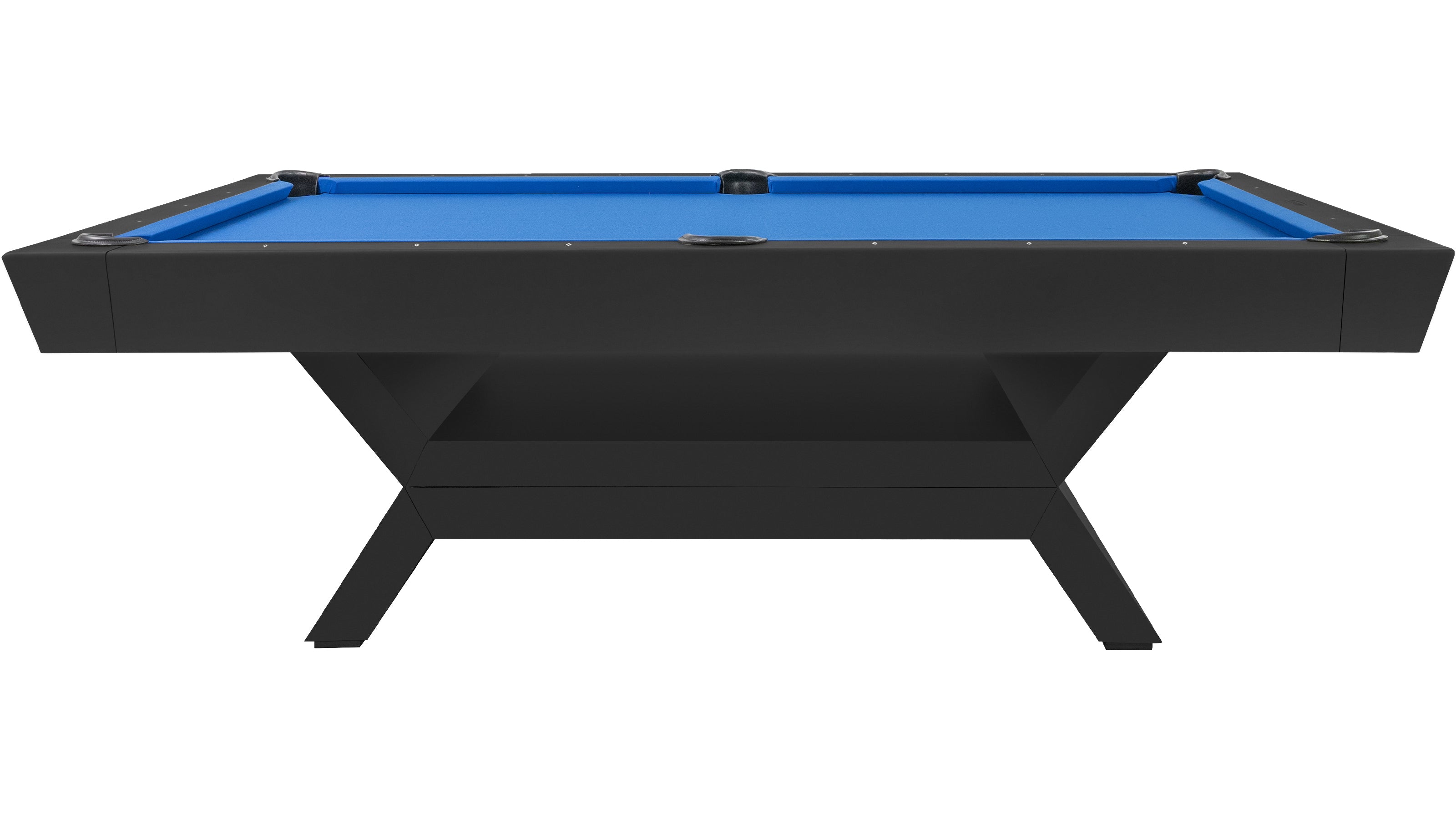 Legacy Billiards Holston Pool Table in Raven Finish with Blue Cloth - Side View