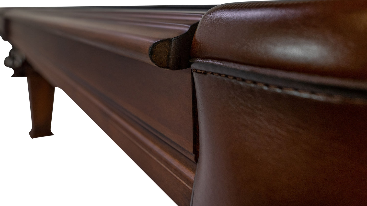 Legacy Billiards Mallory Pool Table in Walnut Finish with Black Cloth - Blind Closeup