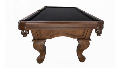Legacy Billiards Mallory Pool Table in Walnut Finish with Black Cloth - End View
