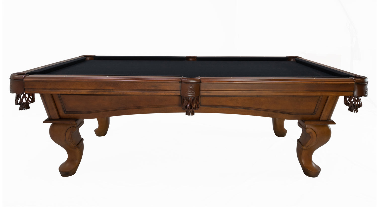 Legacy Billiards Mallory Pool Table in Walnut Finish with Black Cloth - Side View