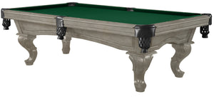 Legacy Billiards 8 Ft Mallory Pool Table in Overcast Finish with Dark Green Cloth
