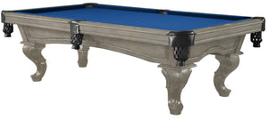 Legacy Billiards 8 Ft Mallory Pool Table in Overcast Finish with Euro Blue Cloth