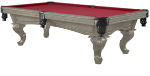 Legacy Billiards 8 Ft Mallory Pool Table in Overcast Finish with Legacy Red Cloth
