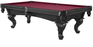 Legacy Billiards 8 Ft Mallory Pool Table in Raven Finish with Wine Cloth