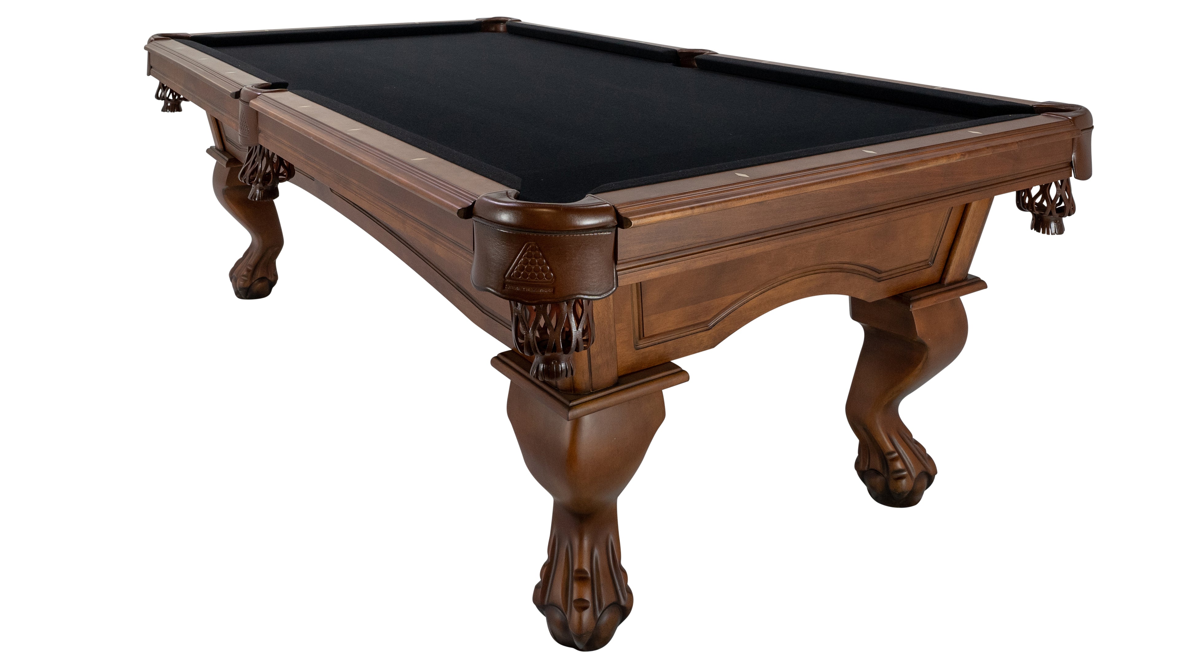 Legacy Billiards Megan Pool Table in Walnut Finish with Black Cloth - Angle View