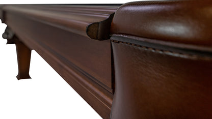 Legacy Billiards Megan Pool Table in Walnut Finish with Black Cloth - Corner Closeup