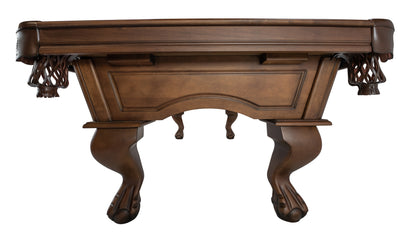 Legacy Billiards Megan Pool Table in Walnut Finish with Black Cloth - End Floor View