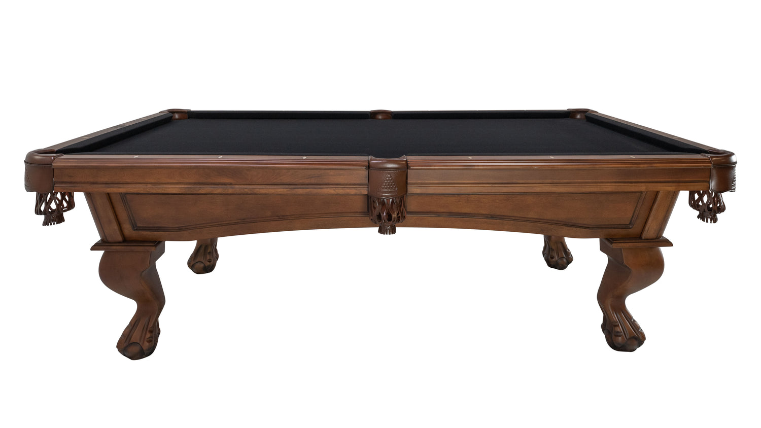 Legacy Billiards Megan Pool Table in Walnut Finish with Black Cloth - Side View