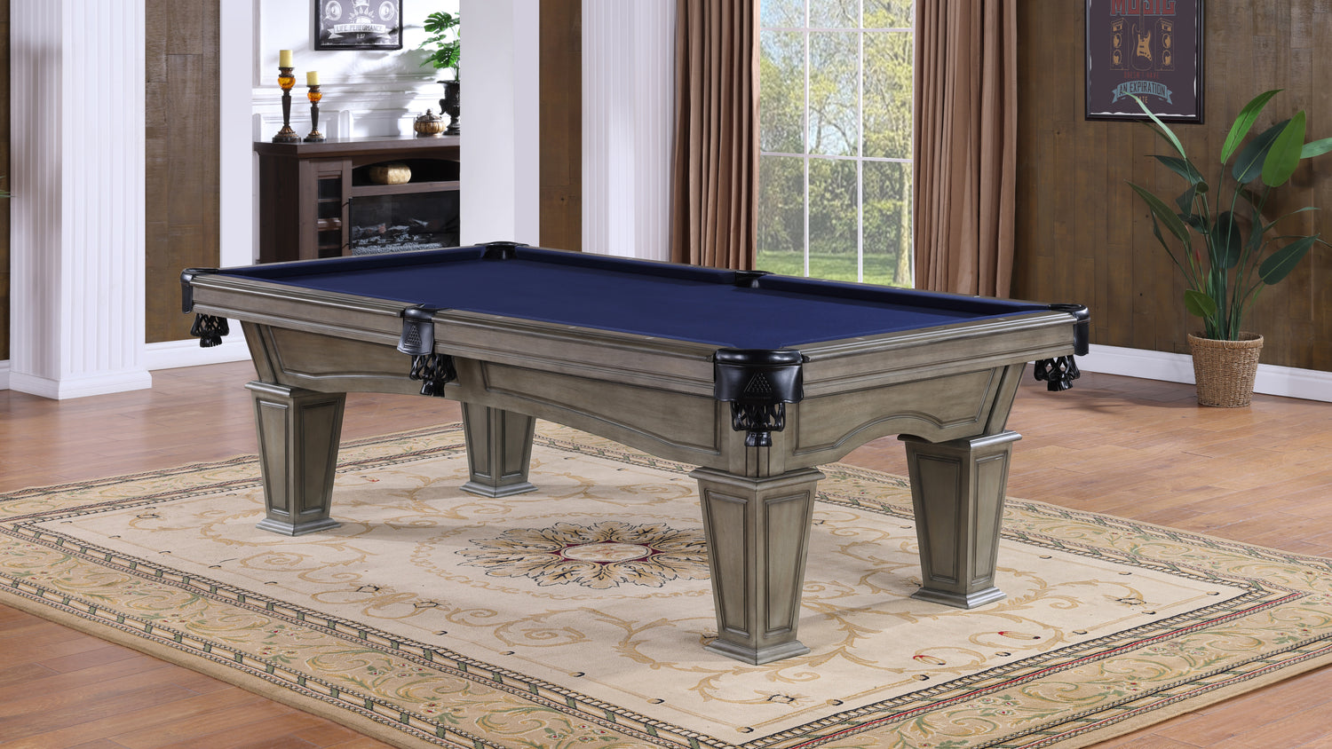 Legacy Billiards 7 Ft Mesa Pool Table in Ash Grey Indoor Finish with Blue Cloth - Room Scene