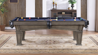 Legacy Billiards 7 Ft Mesa Pool Table in Ash Grey Indoor Finish with Blue Cloth - Room Scene Side View