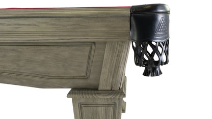 Legacy Billiards Mesa Pool Table in Ash Grey Indoor Finish with Legacy Red Cloth - Corner View