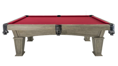 Legacy Billiards Mesa Pool Table in Ash Grey Indoor Finish with Legacy Red Cloth - Side View