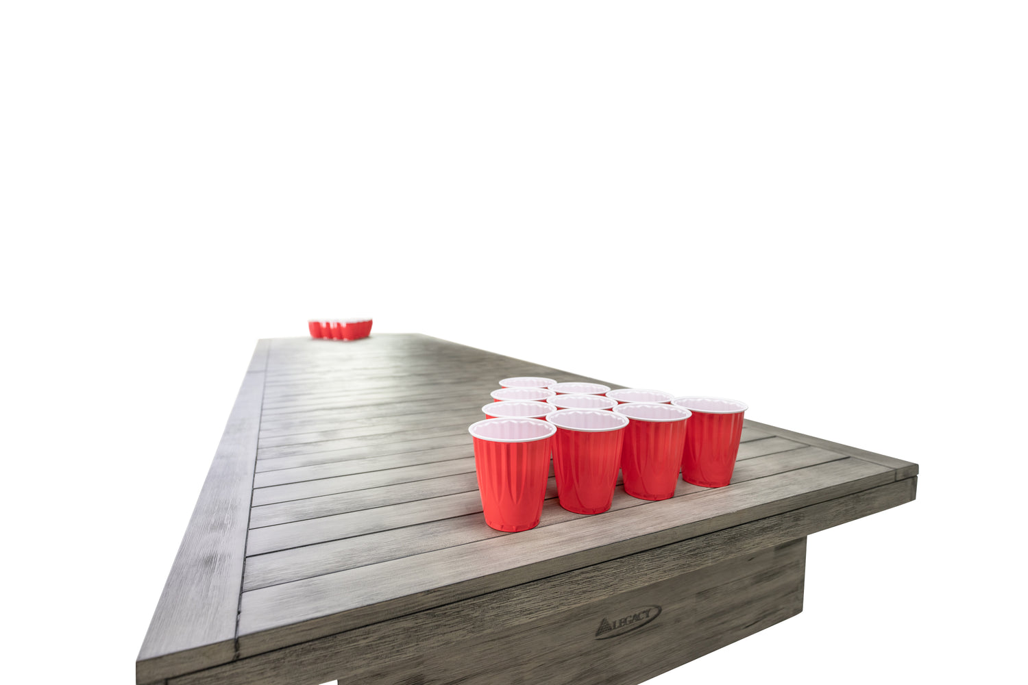 Legacy Billiards 9 Foot Shuffleboard Outdoor Dining Top in Ash Grey Finish with Beer Pong