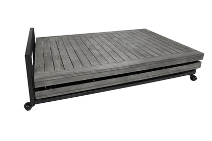 Legacy Billiards 9 Foot Shuffleboard Outdoor Dining Top in Ash Grey Finish on Dining Dolly