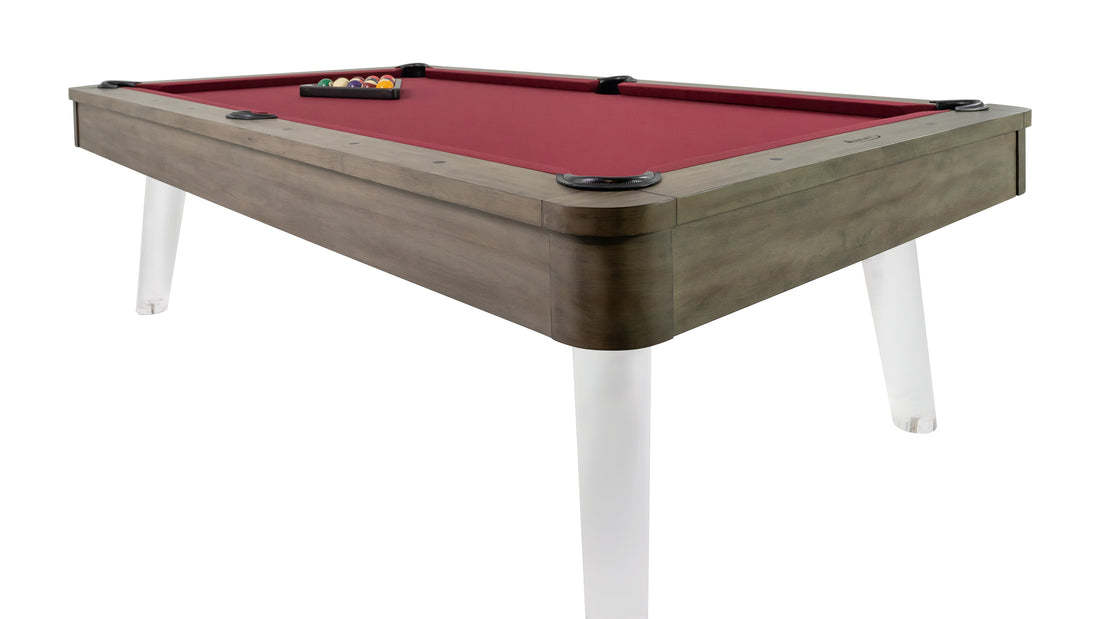 Legacy Billiards Percy Pool Table in Overcast Finish with Wine Cloth - Corner Angle