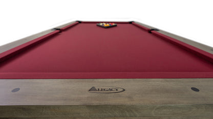 Legacy Billiards Percy Pool Table in Overcast Finish with Wine Cloth - End Closeup