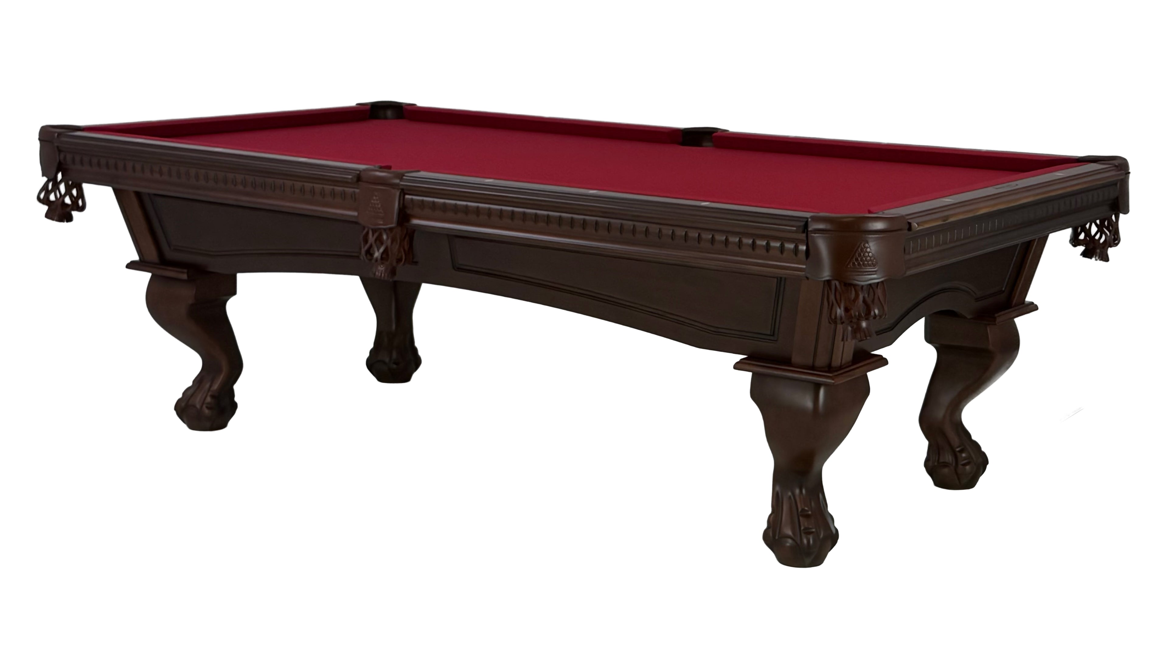 Legacy Billiards Samantha Pool Table in Nutmeg finish with burgundy cloth - Primary Image