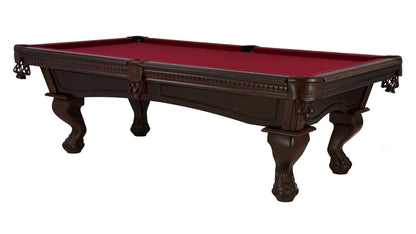 Legacy Billiards Samantha Pool Table in Nutmeg finish with burgundy cloth - Primary Image