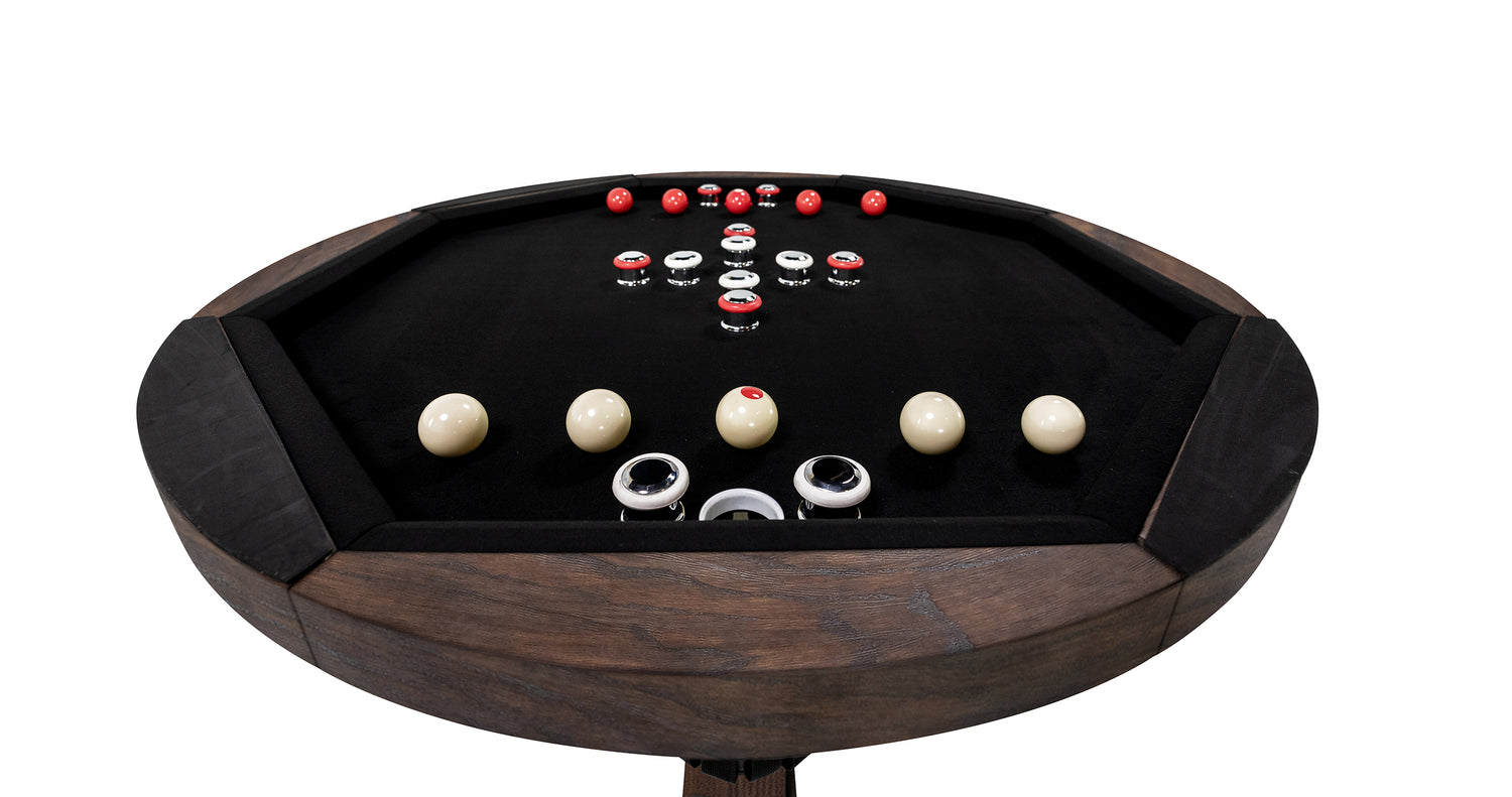Legacy Billiards Sterling 3 in 1 Game Table with Poker, Dining and Bumper Pool in Whiskey Barrel Finish - Bumper Pool Closeup