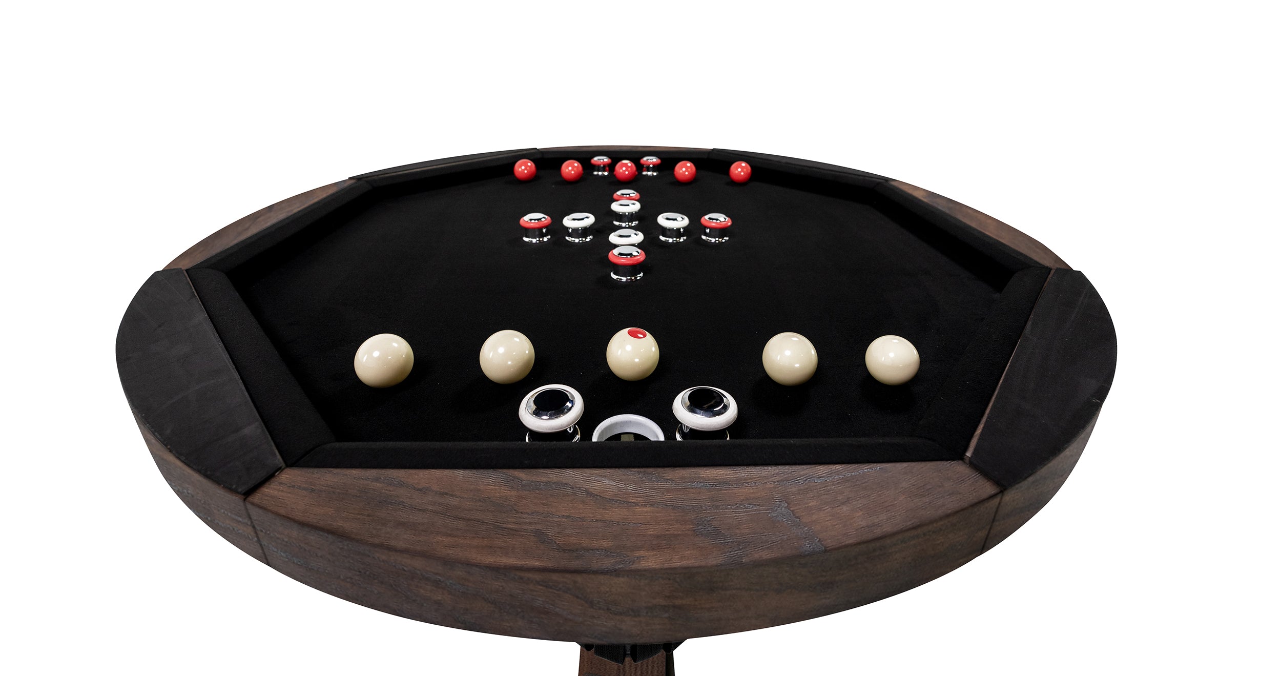 Legacy Billiards Sterling 3 in 1 Game Table with Poker, Dining and Bumper Pool in Whiskey Barrel Finish - Bumper Pool Closeup