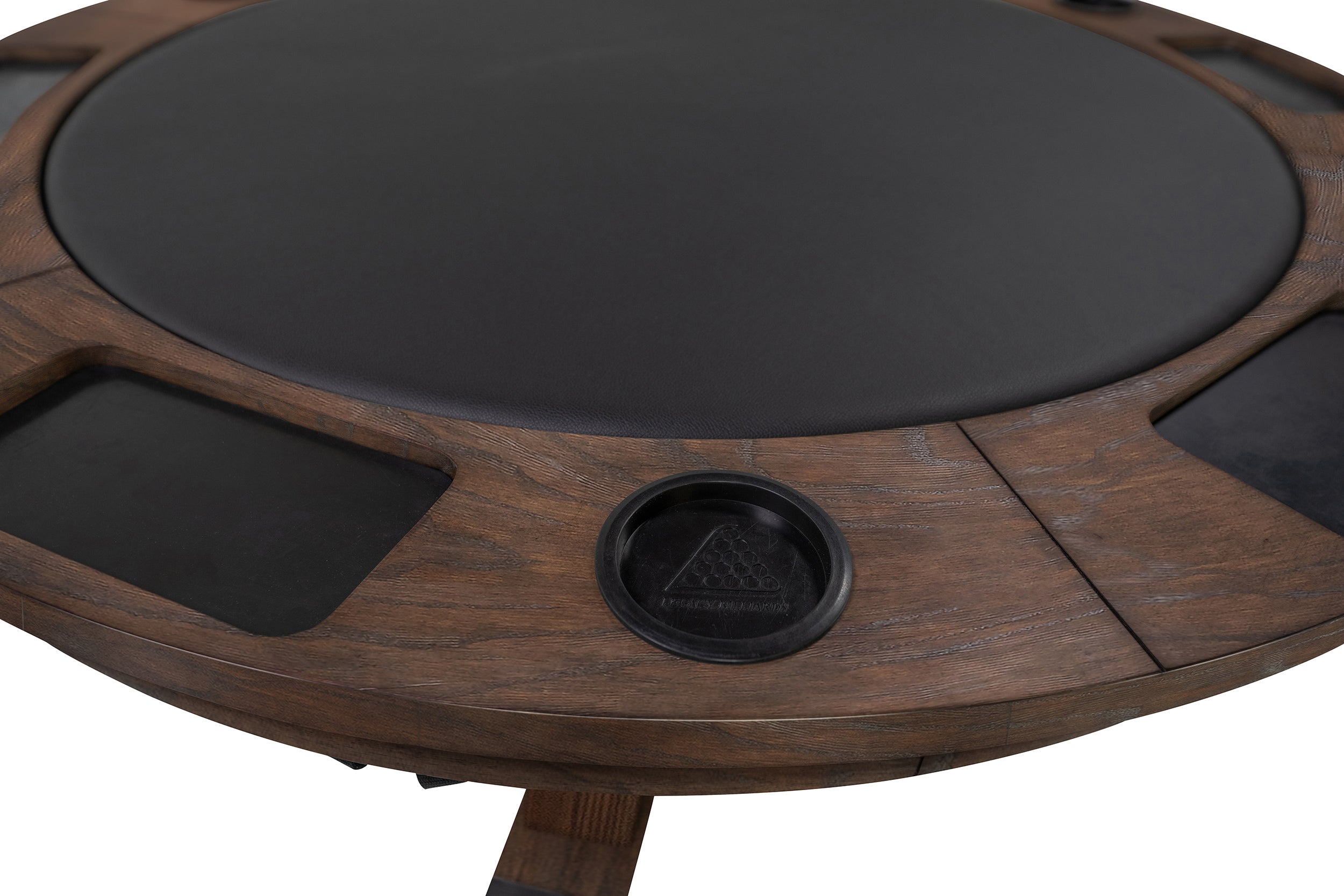 Legacy Billiards Sterling 3 in 1 Game Table with Poker, Dining and Bumper Pool in Whiskey Barrel Finish - Poker Table Closeup