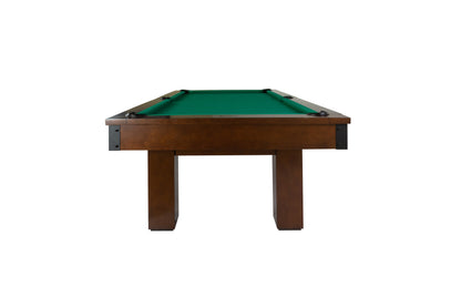 Legacy Billiards Colt II Pool Table in Nutmeg Finish with Traditional Green Cloth - End View