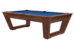 Legacy Billiards Tellico 8 Ft Pool Table in Nutmeg Finish with Euro Blue Cloth