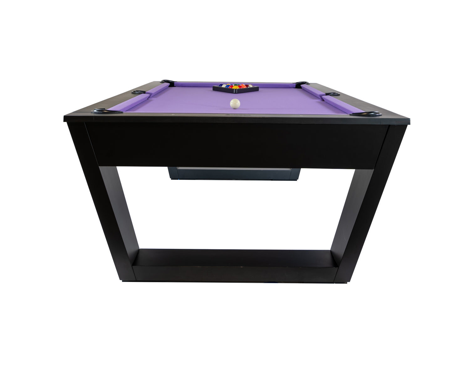 Legacy Billiards Tellico 8 Ft Pool Table in Raven Finish End View with Racked Pool Balls