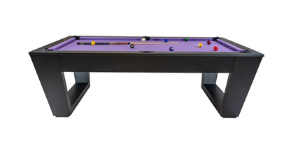 Legacy Billiards Tellico 8 Ft Pool Table in Raven Finish Side View with Pool Balls and Cue