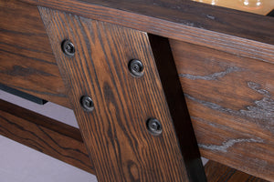 Legacy Billiards 9 Ft Barren Shuffleboard Exposed Leg Hardware Closeup