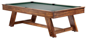 Legacy Billiards 8 Ft Barren Outdoor Pool Table in Natural Acacia Finish with Forest Green Outdoor Cloth