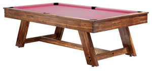 Legacy Billiards 8 Ft Barren Outdoor Pool Table in Natural Acacia Finish with Hot Pink Outdoor Cloth