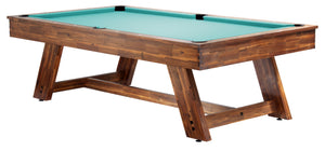 Legacy Billiards 8 Ft Barren Outdoor Pool Table in Natural Acacia Finish with Pool Aqua Outdoor Cloth
