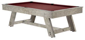 Legacy Billiards 8 Ft Barren Outdoor Pool Table in Ash Grey Finish with Burgundy Outdoor Cloth