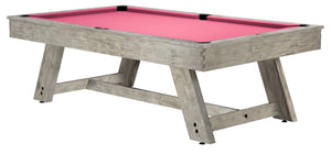 Legacy Billiards 7 Ft Barren Outdoor Pool Table in Ash Grey Finish with Hot Pink Outdoor Cloth