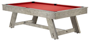 Legacy Billiards 7 Ft Barren Outdoor Pool Table in Ash Grey Finish with Jockey Red Outdoor Cloth