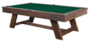 Legacy Billiards 7 Ft Barren Pool Table in Whiskey Barrel Finish with Dark Green Cloth