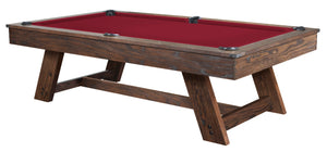 Legacy Billiards 8 Ft Barren Pool Table in Whiskey Barrel Finish with Red Cloth