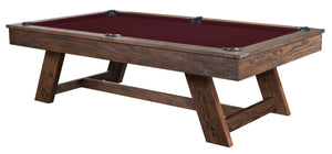 Legacy Billiards 7 Ft Barren Pool Table in Whiskey Barrel Finish with Burgundy Cloth