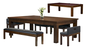 Legacy Billiards Baylor II Pool Table Dining Collection with Dining Top and Seating in Nutmeg Finish with Wine Cloth