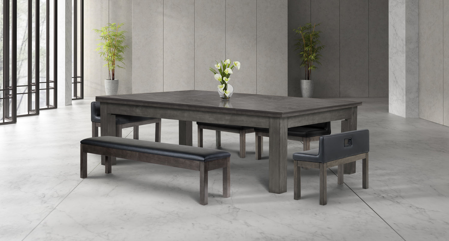Legacy Billiards Baylor Dining Pool Table Collection in Shade Finish with Dining Top and Seating - Room Scene