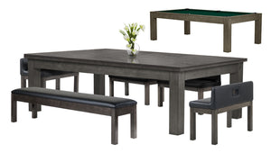 Legacy Billiards Baylor II Pool Table Dining Collection with Dining Top and Seating in Shade Finish with Dark Green Cloth