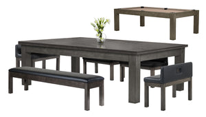 Legacy Billiards Baylor II Pool Table Dining Collection with Dining Top and Seating in Shade Finish with Desert Cloth