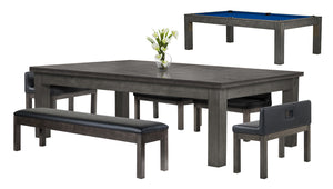 Legacy Billiards Baylor II Pool Table Dining Collection with Dining Top and Seating in Shade Finish with Euro Blue Cloth