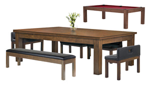Legacy Billiards Baylor II Pool Table Dining Collection with Dining Top and Seating in Walnut Finish with Legacy Red Cloth