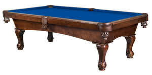 Legacy Billiards 8 Ft Blazer Pool Table in Nutmeg Finish with Euro Blue Cloth