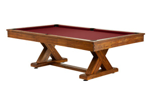 Legacy Billiards 7 Ft Cumberland Outdoor Pool Table in Natural Acacia Finish with Burgundy Outdoor Cloth